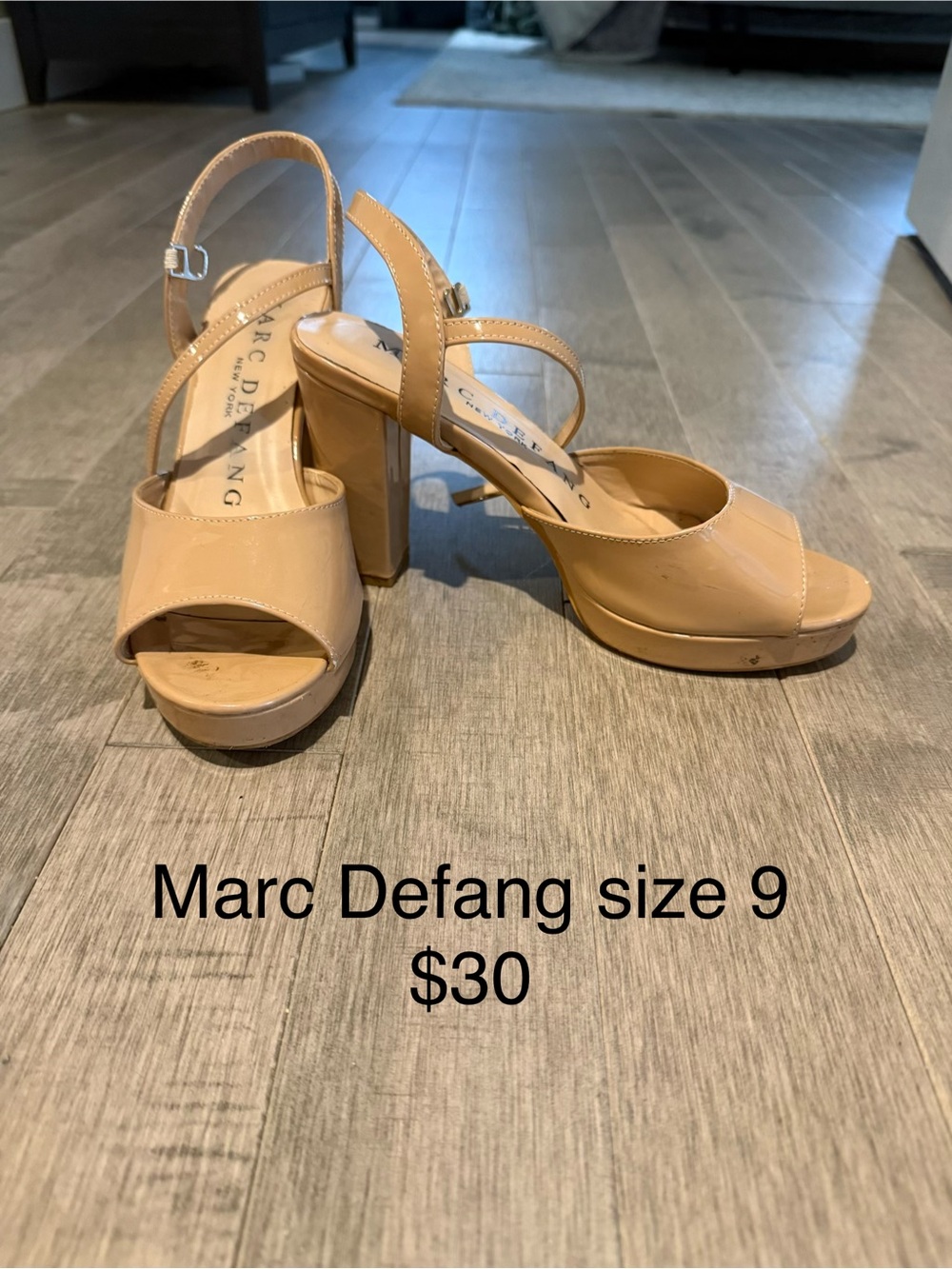 Marc Defang Nude Patent Platform Slingback Heels